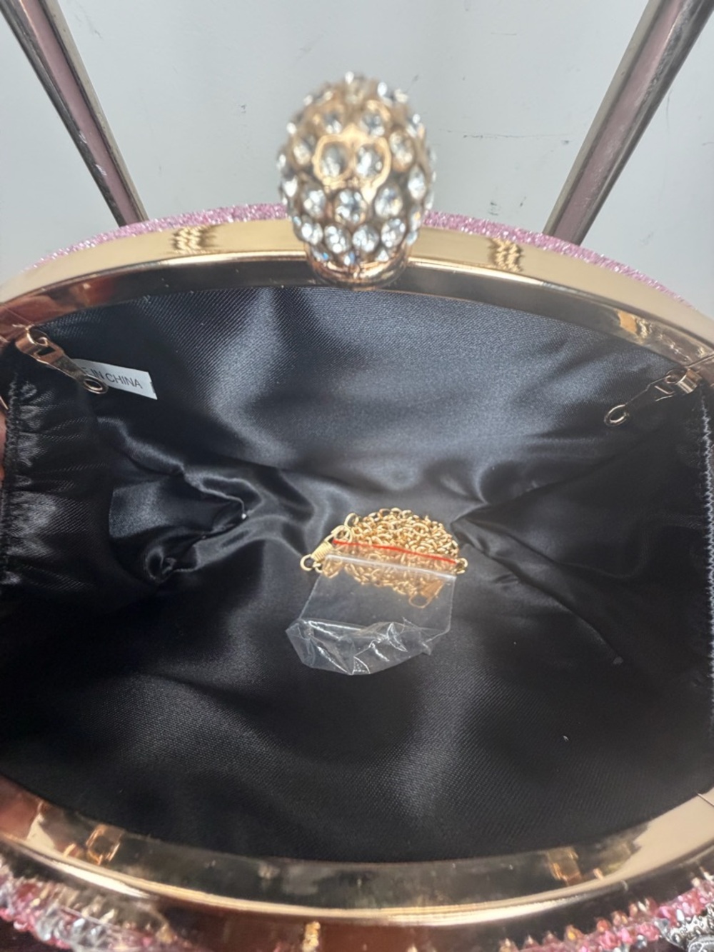 Sparkling Pink Jeweled Oval Clutch - Glam Evening Bag - Picture 4 of 5
